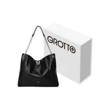 GROTTO Cow Leather Tote Bag, Shopping Bag, Handbag, Shoulder Bag Large Size Women's Black