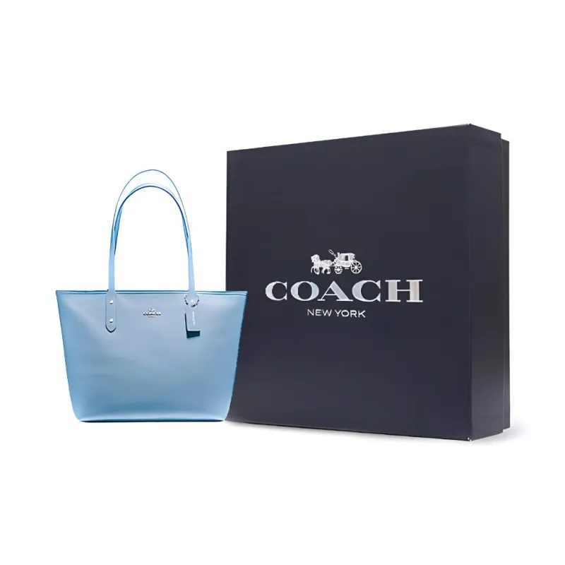 COACH City Zip Tote Cow Leather Tote Bag, Shopping Bag, Shoulder Bag Large Size Women's Lake Aqua Blue-6