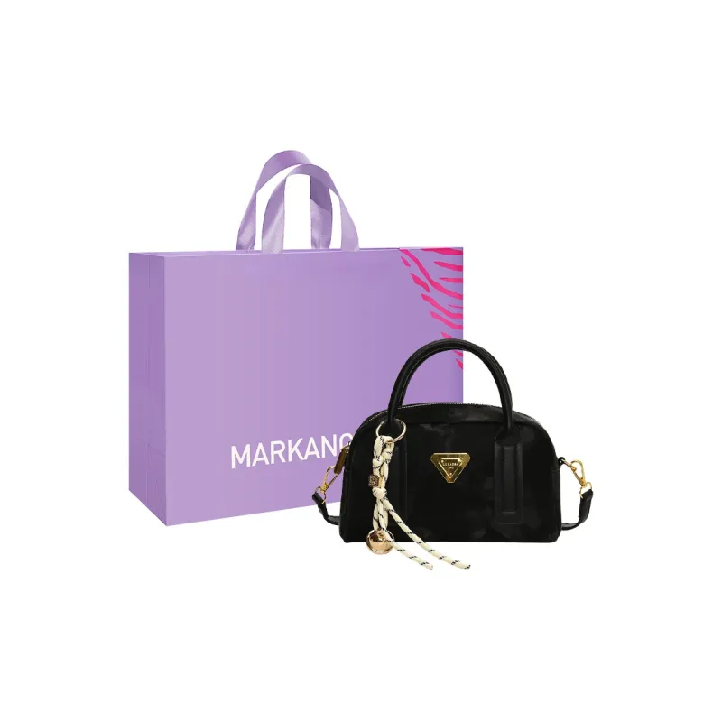 MARKANGARO Synthetic Leather Boston Bag Shoulder Bag Handbag Women's Obsidian Black/Peach Pink/Cream White-0