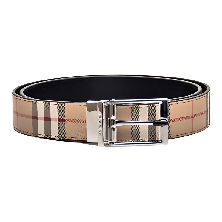Burberry Polyurethane Leather Belts Men's Beige 3.5CM-0