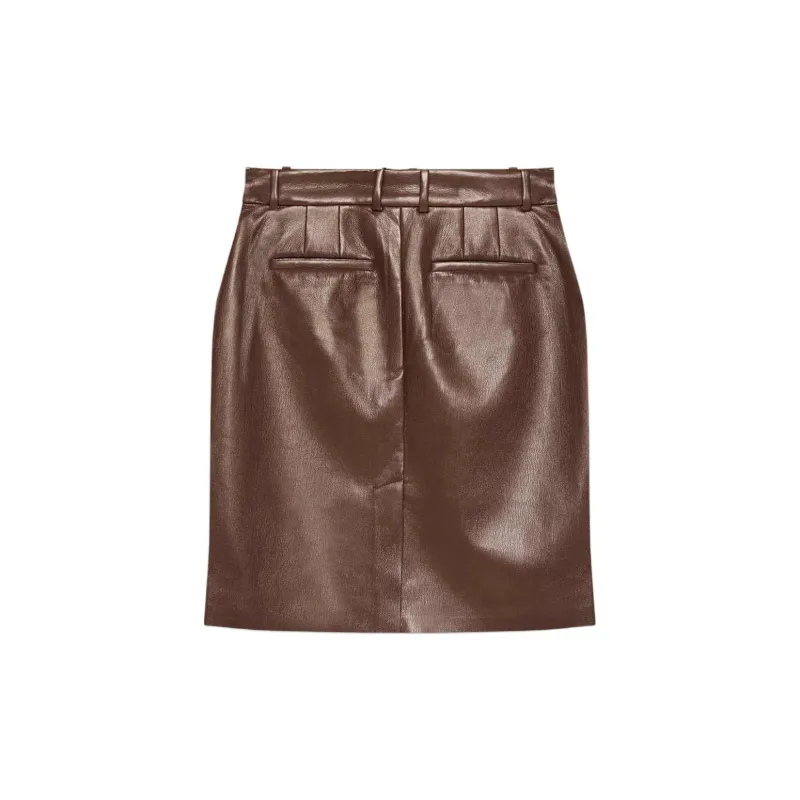 ARITZIA BABATON DOMI SKIRT Leather Short Skirts Women's Coffee Bean/Coffee Bean Color-1