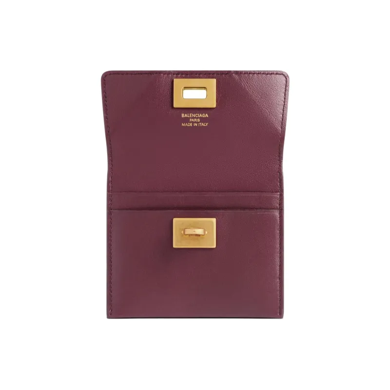 Balenciaga Calfskin Card Holder Women's Burgundy Red-2