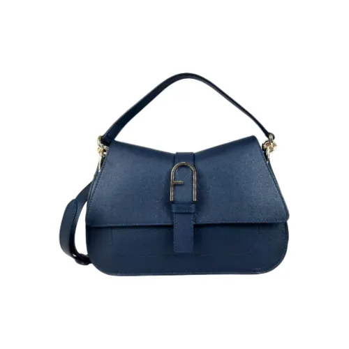 Furla Calfskin Shoulder Bag, Crossbody Bag, Handbag Medium Size Women's Dark Blue