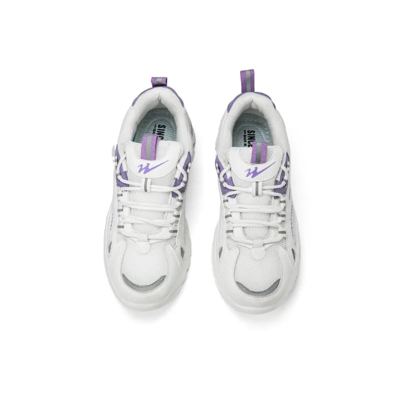 Binary Breathable Lightweight Height Increasing Low Top Chunky Sneakers Women's White Purple-4