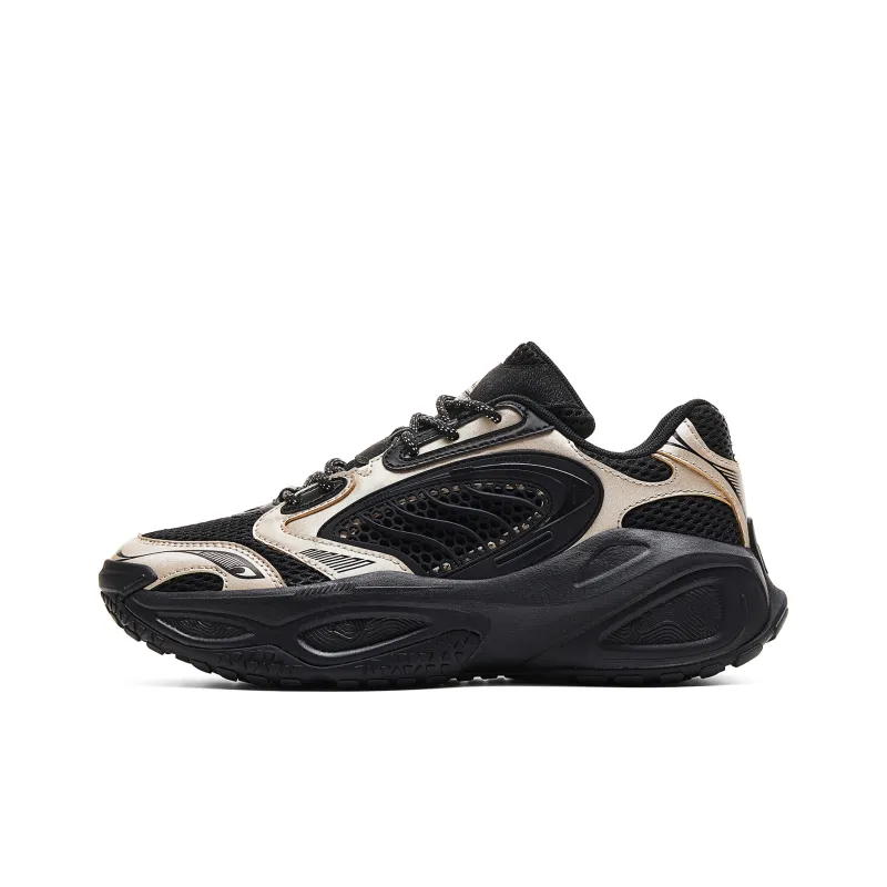 PEAK Anti Slip Wear Resistant Low Top Chunky Sneakers Men's Black Champagne Gold-0