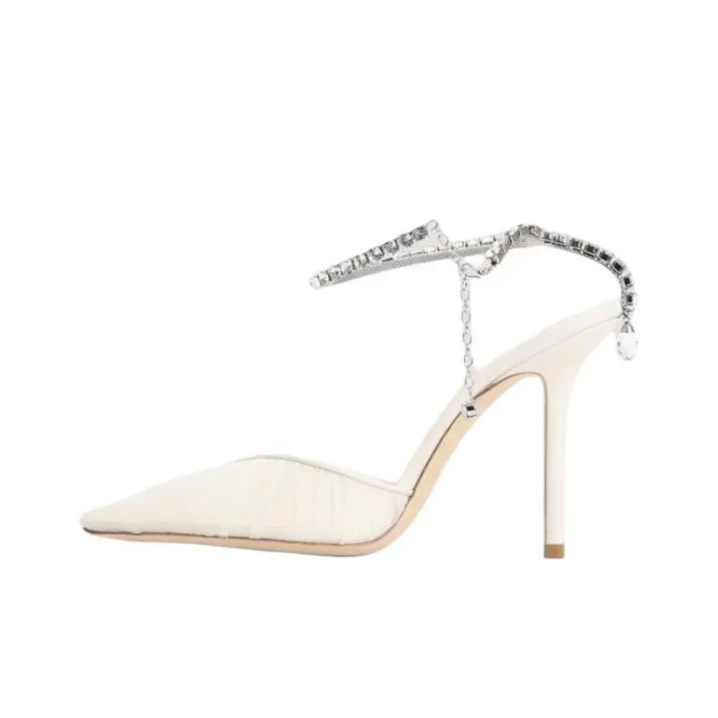 Jimmy Choo Saeda Slim Heel High Heels 10cm Women's White-2