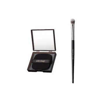 GECOMO Round Tip Eye Shadow Brush+Oil Absorbing Paper Combination, Built in Mirror Powder Puff, Makeup Tool
