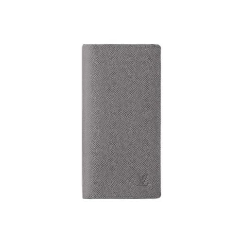 LOUIS VUITTON Brazza Leather Long Wallets Men's Gray