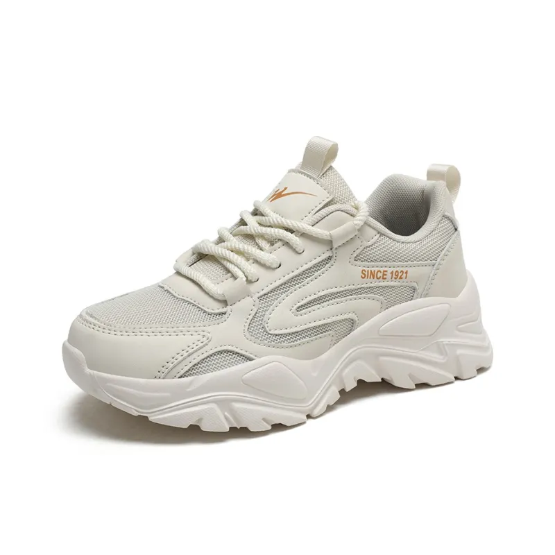 Binary Shock Absorbers Slip Resistant Breathable Low Top Chunky Sneakers Women's Beige Orange-1