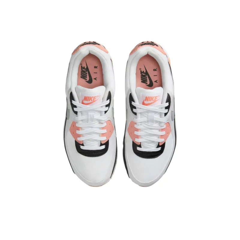 Nike Air Max 90 Anti Slip Wear Resistant Low Top Running Shoes Women's White Black Orange-2