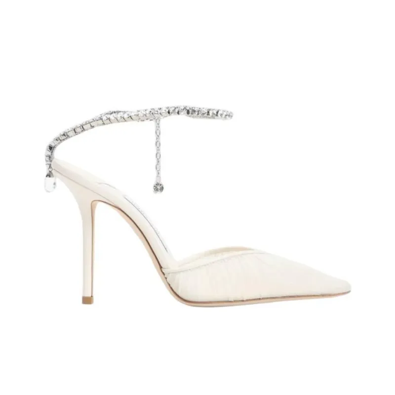 Jimmy Choo Saeda Slim Heel High Heels 10cm Women's White-1