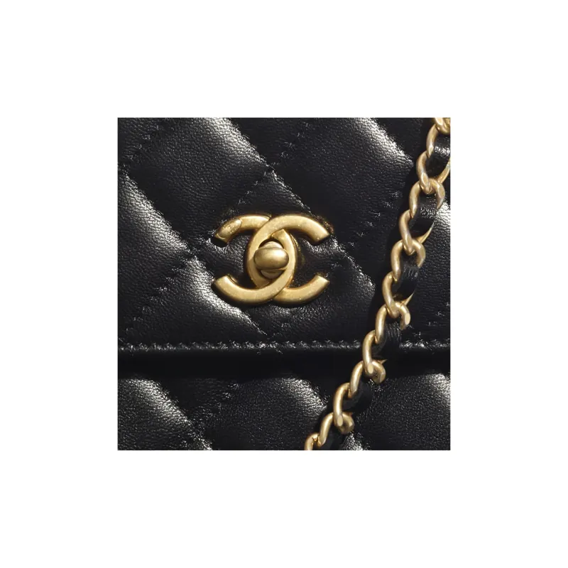 CHANEL Classic Sheepskin Square Box Cell Phone Pouch, Shoulder Bag, Crossbody Bag Women's Black-4