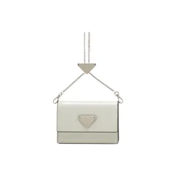 PRADA Cow Leather Wallet Card Clip Card Holder Women's White