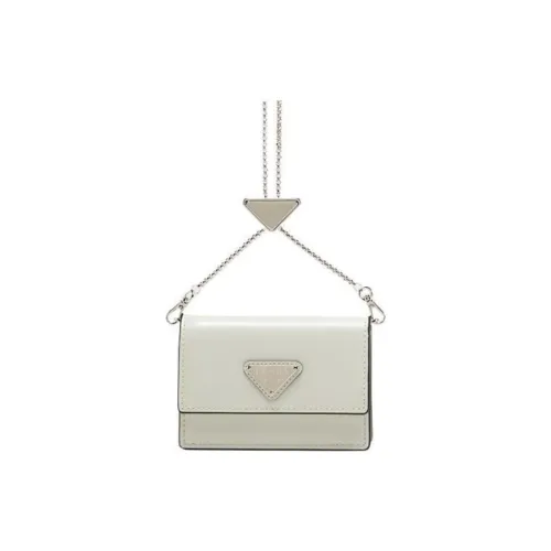 PRADA Cow Leather Wallet Card Clip Card Holder Women's White