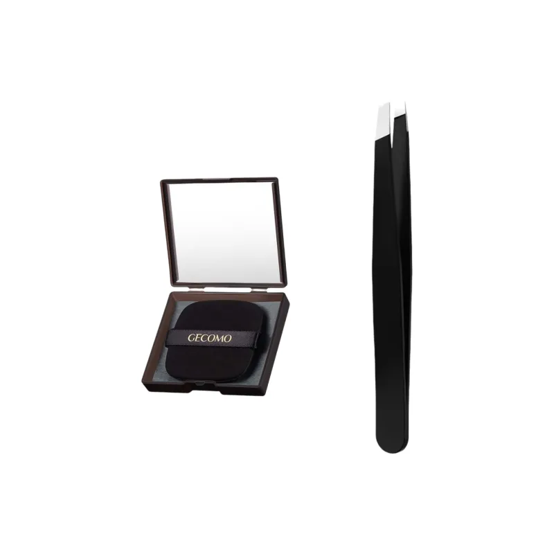 GECOMO Stainless Steel Eyebrow Clip+Oil Absorbing Paper Combo, Built in Mirror Powder Puff, Makeup Tool-4