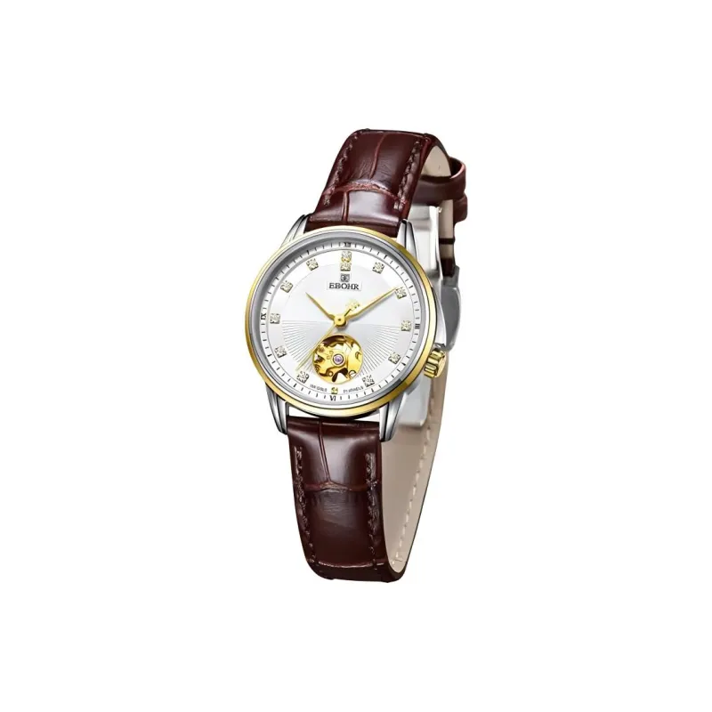EBOHR Master Collection Mechanical Movement Genuine Leather Strap Watch Women's Watch Silver Dial-1