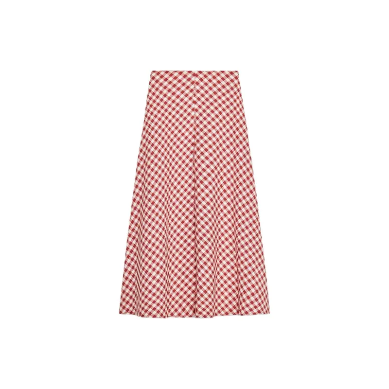 ZARA Casual Long Skirts Women's White/Red-1