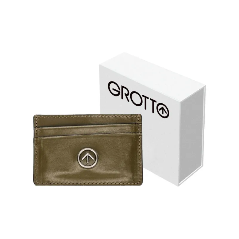 GROTTO Calfskin Genuine Leather Card Clip Card Holder Regular Unisex Olive Green-5