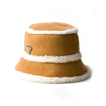 PRADA Metal, Enamel, Lambskin Bucket Hats Women's Brown