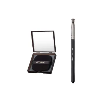 GECOMO Curved Eyeliner Brush+Oil Absorbing Paper Combo, Built in Mirror Powder Puff, Makeup Tool