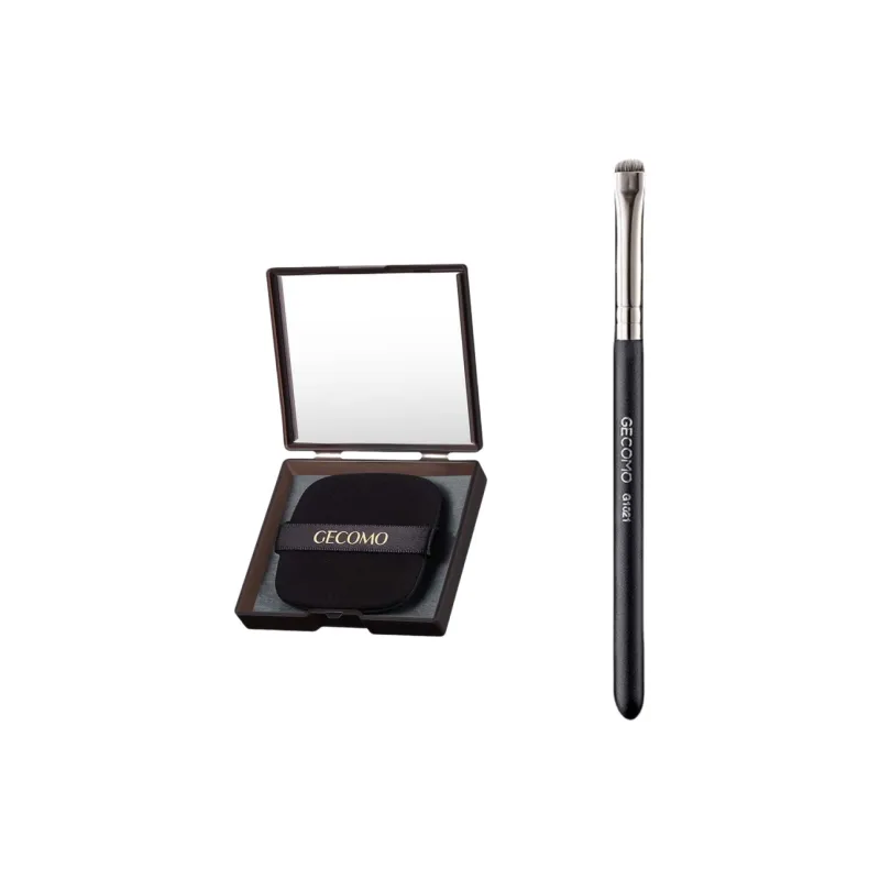 GECOMO Curved Eyeliner Brush+Oil Absorbing Paper Combo, Built in Mirror Powder Puff, Makeup Tool-0