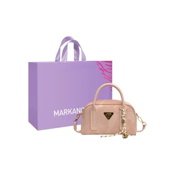 MARKANGARO Synthetic Leather Boston Bag Shoulder Bag Handbag Women's Obsidian Black/Peach Pink/Cream White