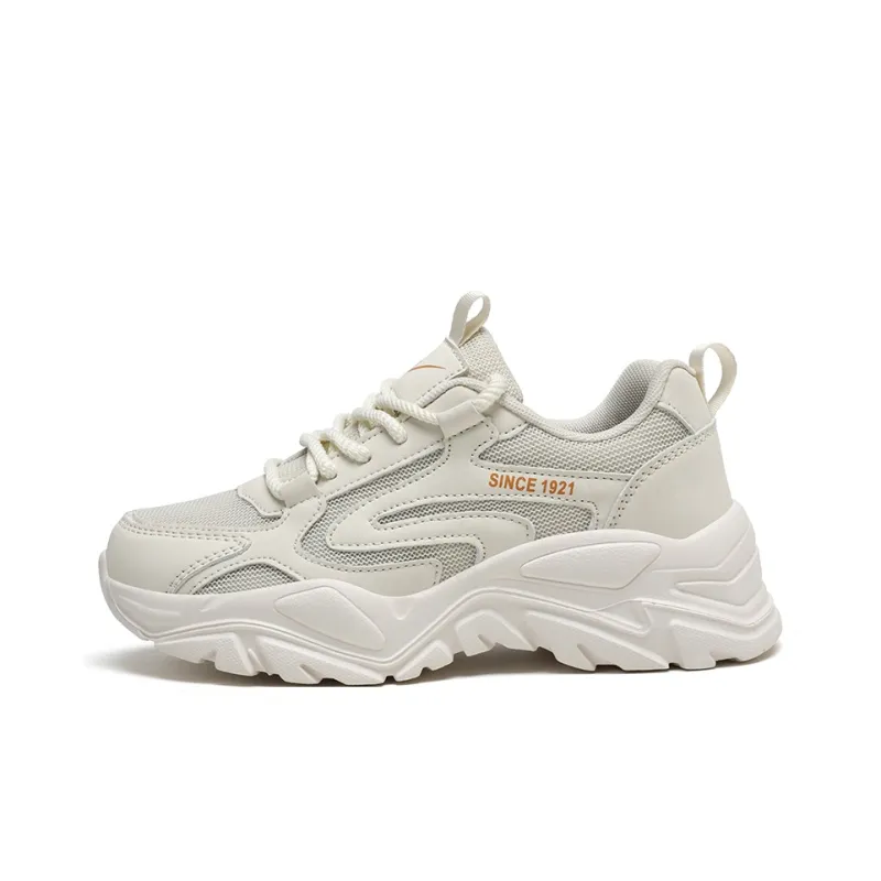 Binary Shock Absorbers Slip Resistant Breathable Low Top Chunky Sneakers Women's Beige Orange-0