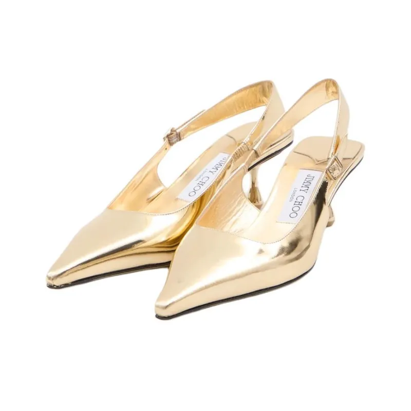 Jimmy Choo Amel 50 Irregular Heel High Heels 5cm Women's Gold-2