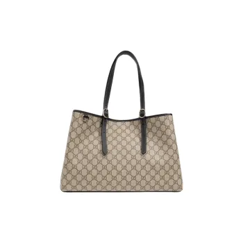 GUCCI Coated Canvas Tote Bag Shopping Bag Shoulder Bag Handbag Medium Size Unisex Beige & Dark Brown
