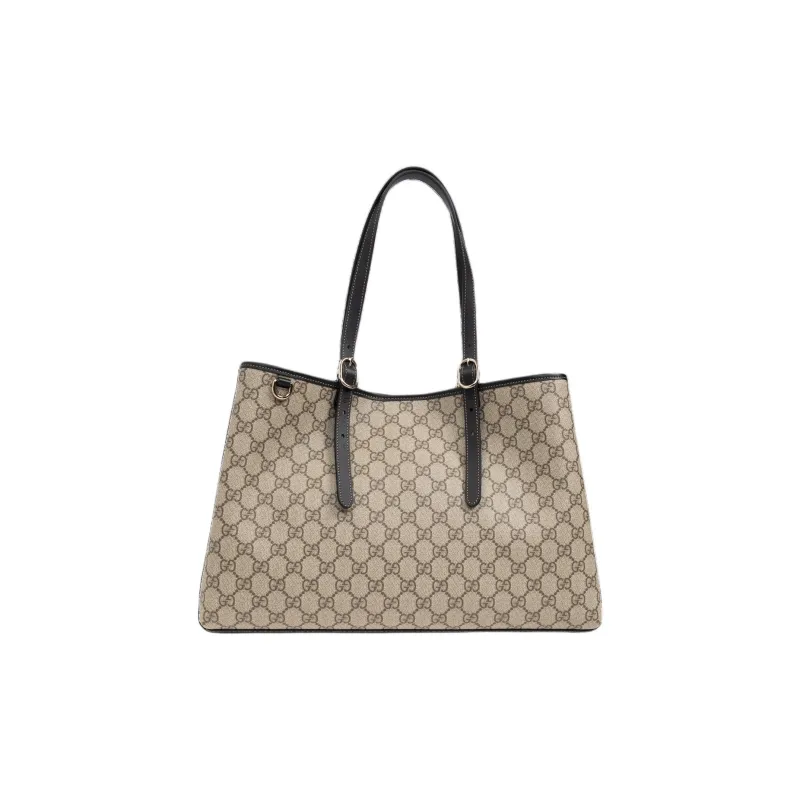 GUCCI Coated Canvas Tote Bag Shopping Bag Shoulder Bag Handbag Medium Size Unisex Beige & Dark Brown-0