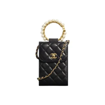 CHANEL Classic Sheepskin Square Box Cell Phone Pouch Shoulder Bag Crossbody Bag Women's Black