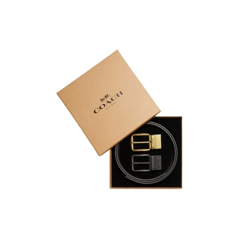 COACH Pebbled Leather Leather Belts Unisex Black 3.8CM-2