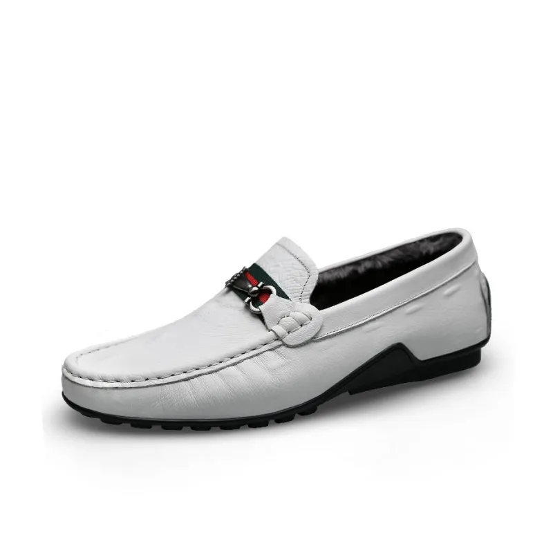 CKVUSAMG Gommino Loafers Unisex White With Fleece/Black With Fleece-1
