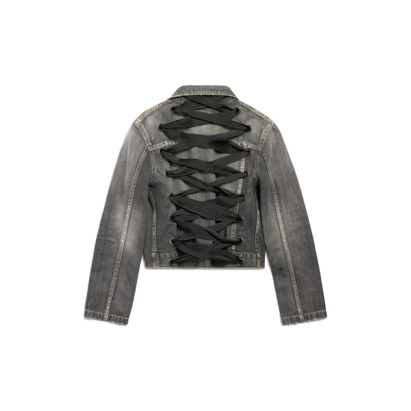 Balenciaga SS25 Denim Jacket Regular Fit Women's Dark Gray-1