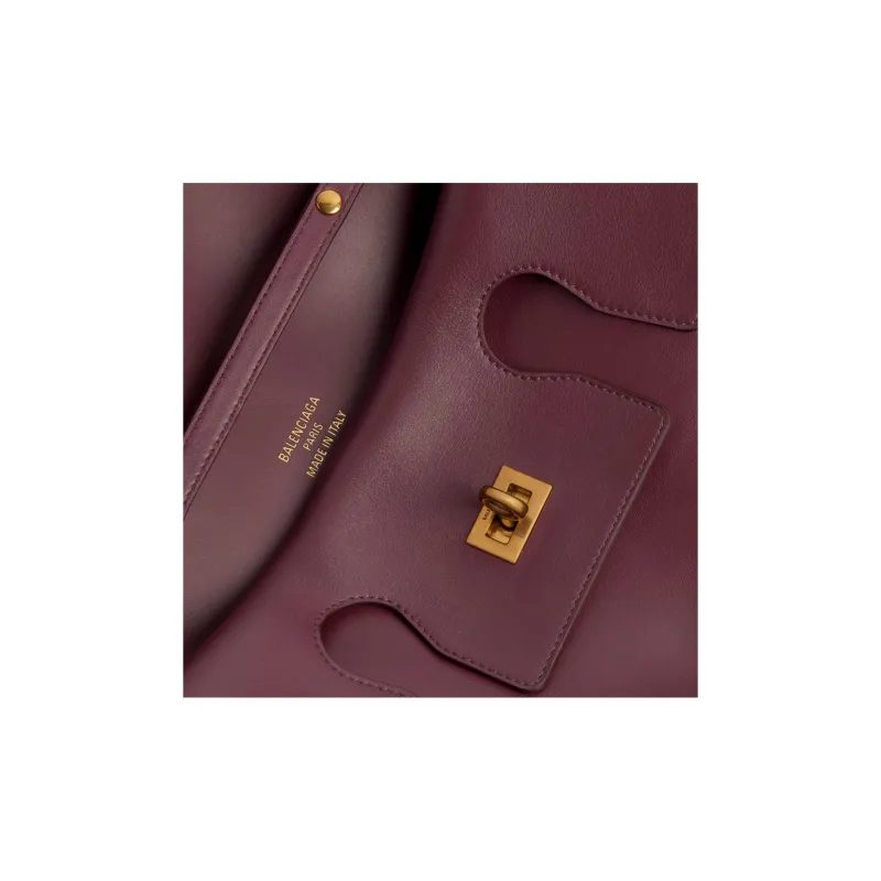 Balenciaga Bel Air Calfskin One Shoulder Handbags Small Size Women's Burgundy Red-4