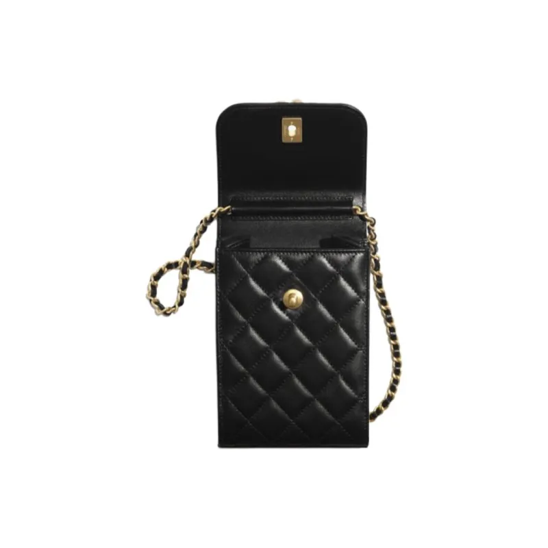 CHANEL Classic Sheepskin Square Box Cell Phone Pouch, Shoulder Bag, Crossbody Bag Women's Black-3