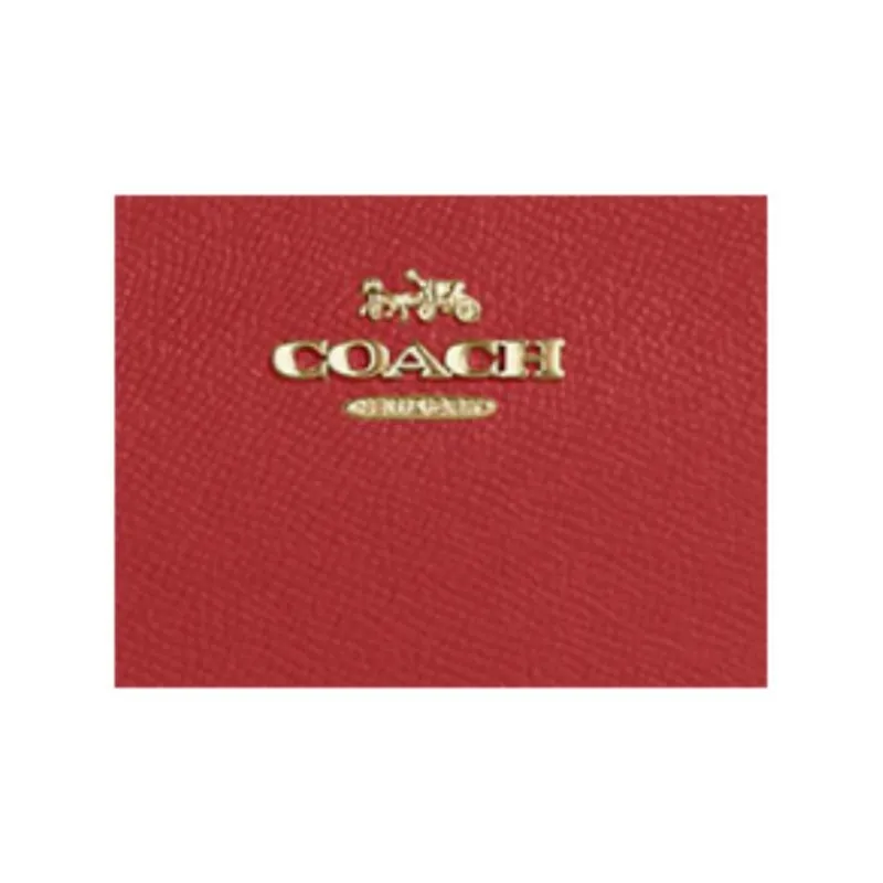 COACH Corner Zip Cross-Stitch Leather Coin Purse Wrist Bag Clutch Small Size Women's Red-3