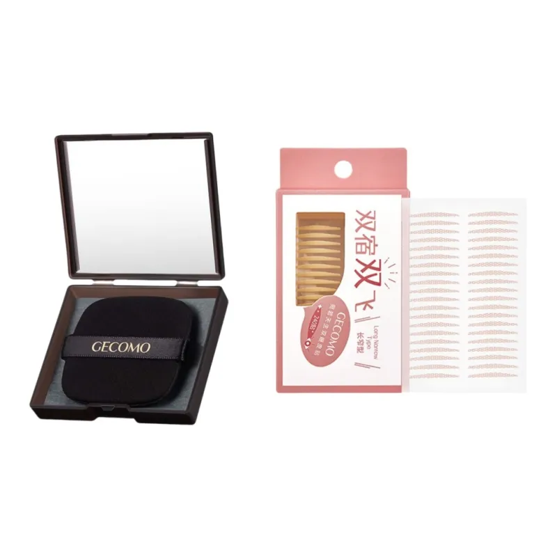 GECOMO Double Eyelid Patch+Oil Absorbing Paper Combination, With Built in Mirror Powder Puff, Makeup Tool-3