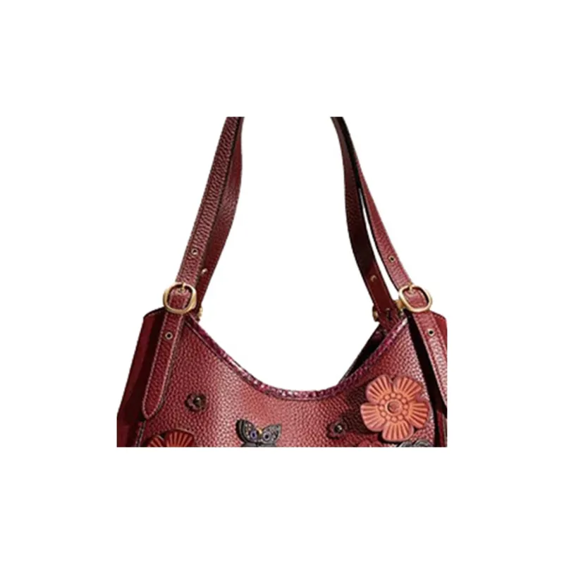 COACH Lori Pebbled Leather Handbag, Shoulder Bag Large Size Women's Burgundy-3
