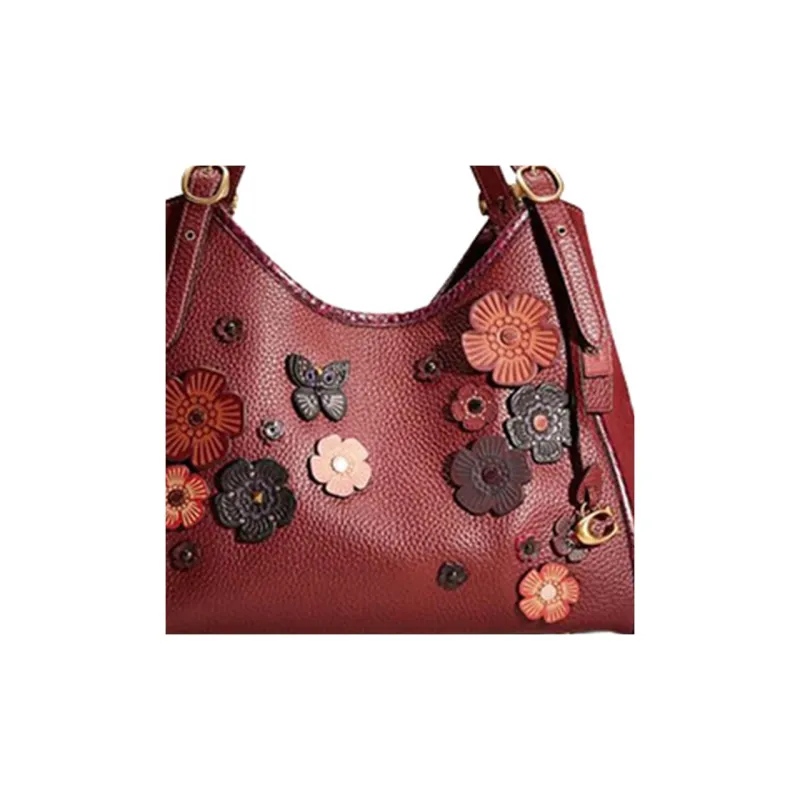 COACH Lori Pebbled Leather Handbag, Shoulder Bag Large Size Women's Burgundy-4