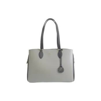 Furla Minerva Leather Tote Bag Shopping Bag Handbag Large Size Women's Gray