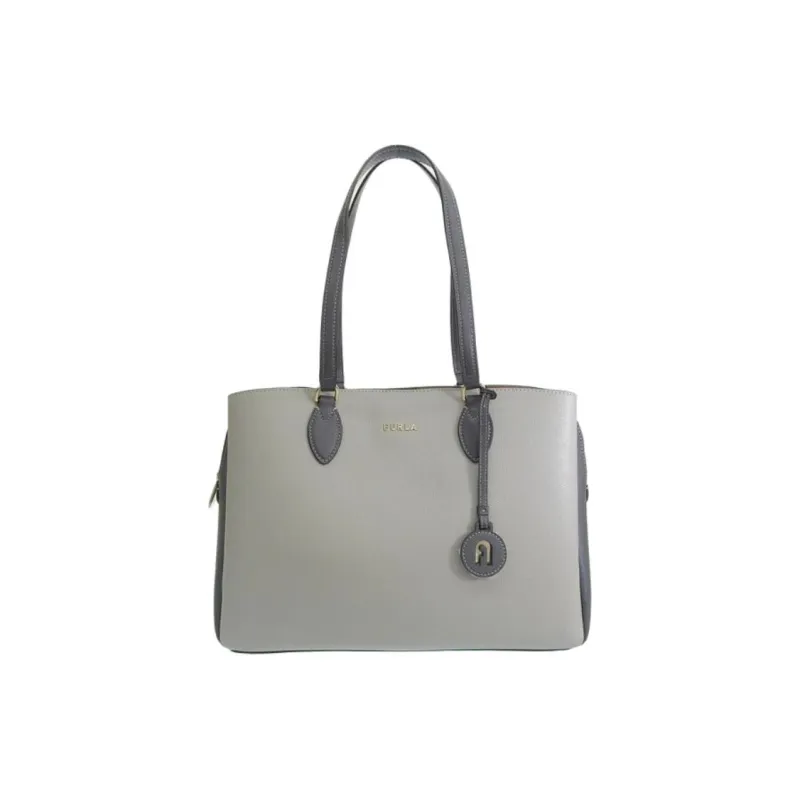 Furla Minerva Leather Tote Bag Shopping Bag Handbag Large Size Women's Gray-0