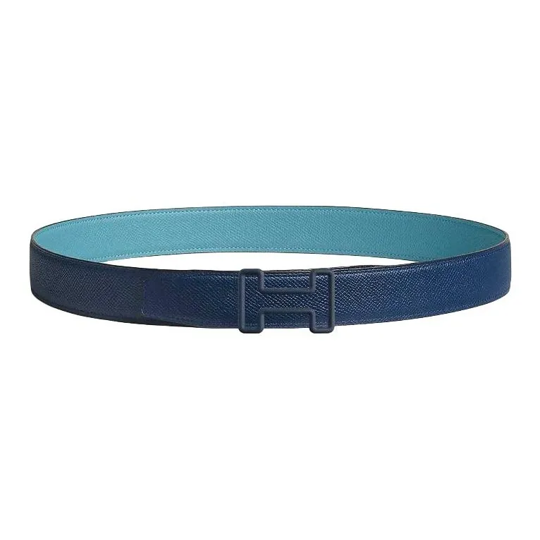 HERMES Calfskin Leather Belts Men's New Denim Blue/Navy Width 3.2CM-1