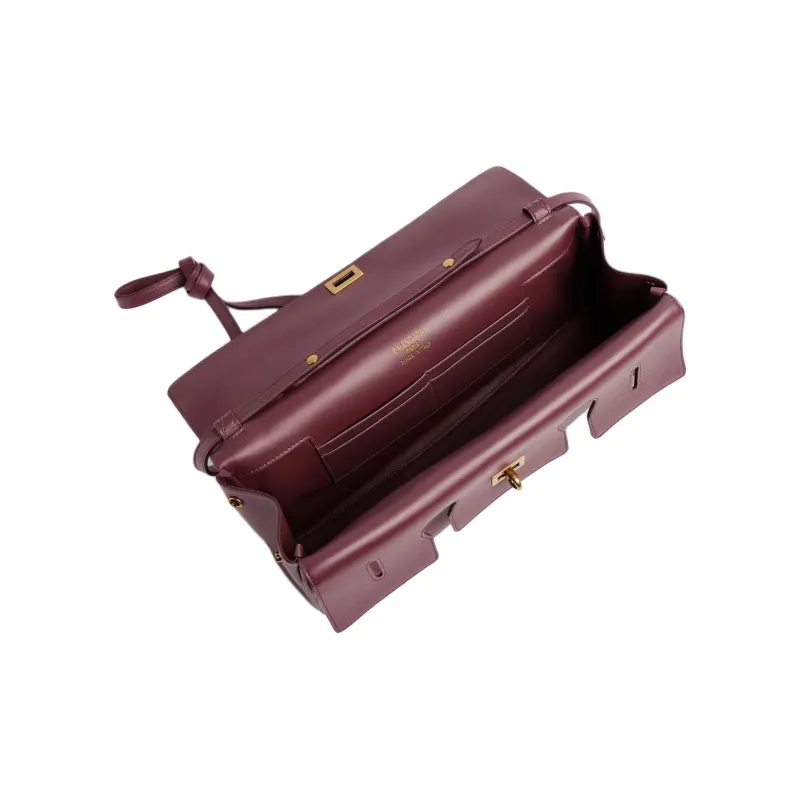Balenciaga Bel Air Calfskin One Shoulder Handbags Small Size Women's Burgundy Red-3