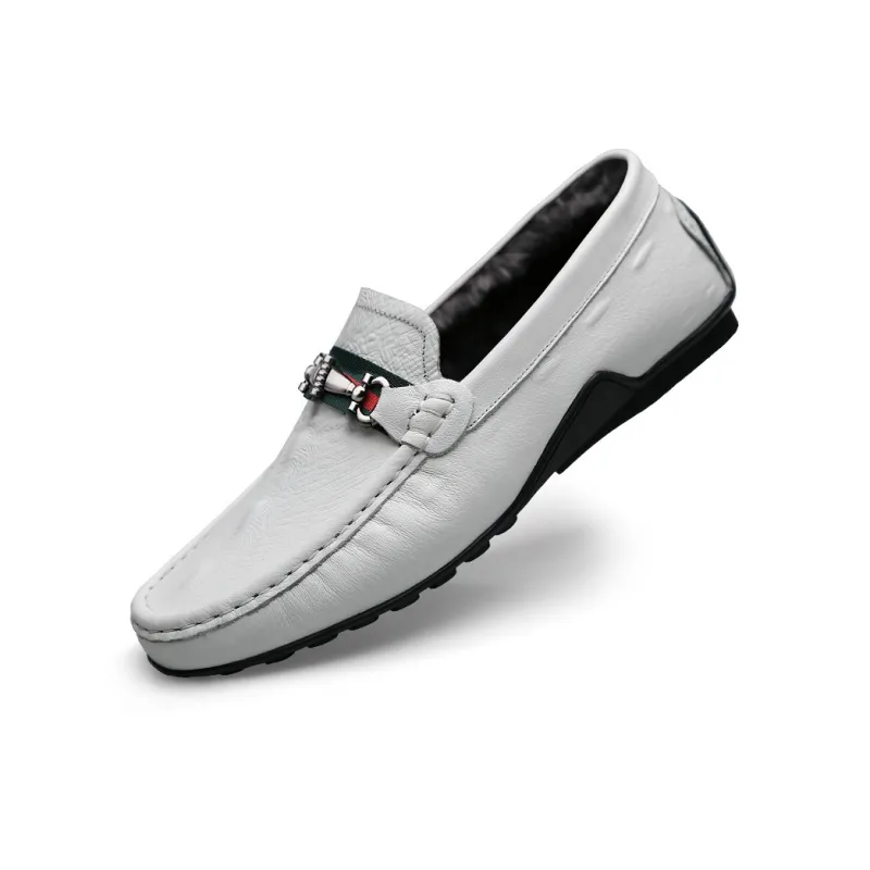 CKVUSAMG Gommino Loafers Unisex White With Fleece/Black With Fleece-4