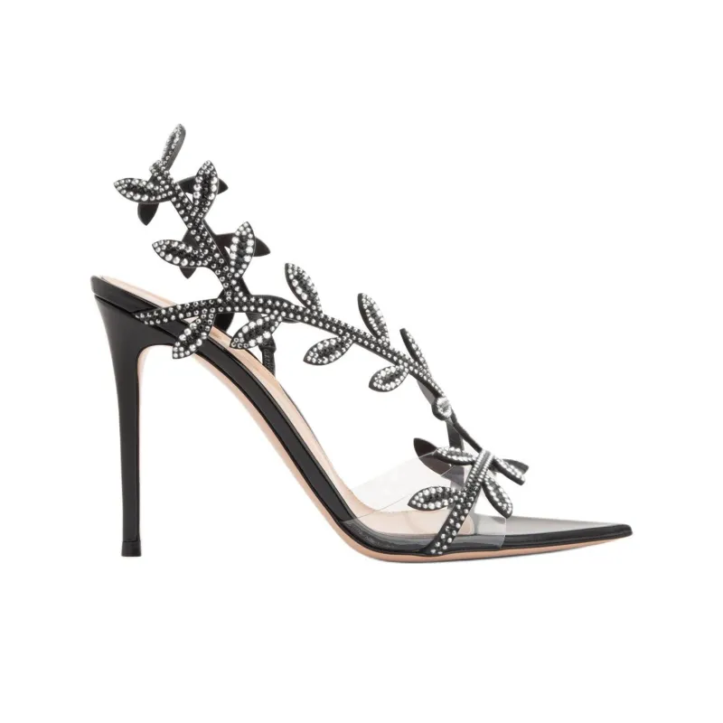 GIANVITO ROSSI Crystal Flavia One Strap Sandals 10.5cm Women's Black-1