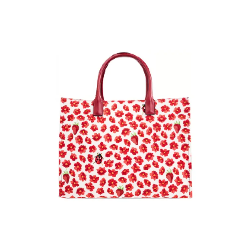 FANSIZHE Fabric Tote Bag Shopping Bag Handbag Women's Red & White-2
