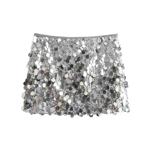 AINUOERMY Casual Short Skirts Women's Silver Sequins