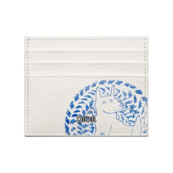 DIOR × DIOR And HYLTON NEL Collaboration Cow Leather Card Holder Women's White & Blue