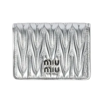 MIU MIU Matelassé Leather Card Holder Women's Silver